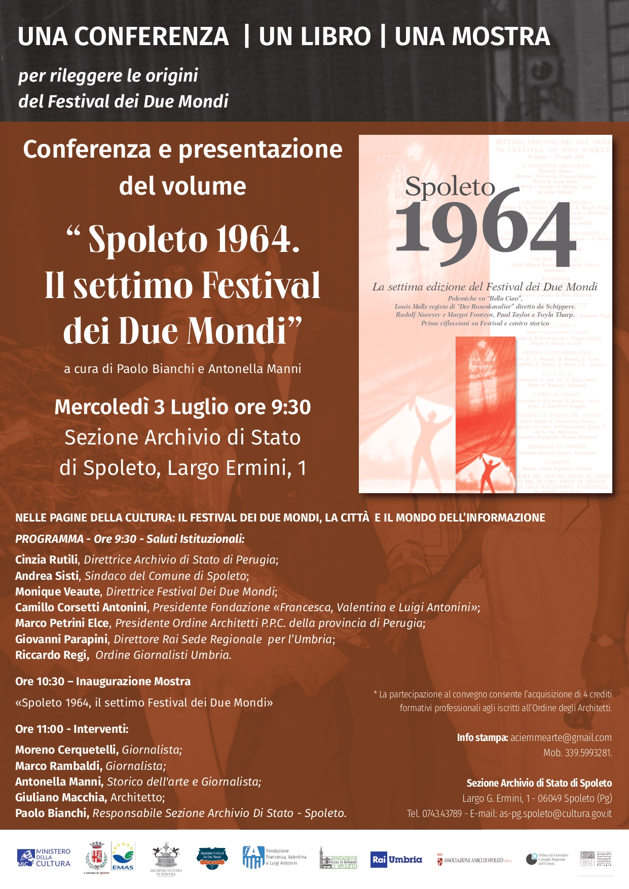 “SPOLETO 1964. IL SETTIMO FESTIVAL DEI DUE MONDI” UNA CONFERENZA, UN LIBRO, UNA MOSTRA